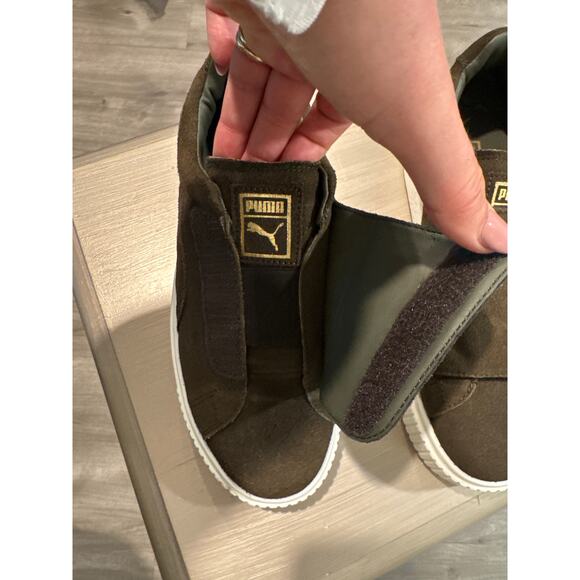 Puma Basket Strap Suede Rope Platform Sneaker Olive Green Shoes Women's Size 6.5 - Picture 4 of 6